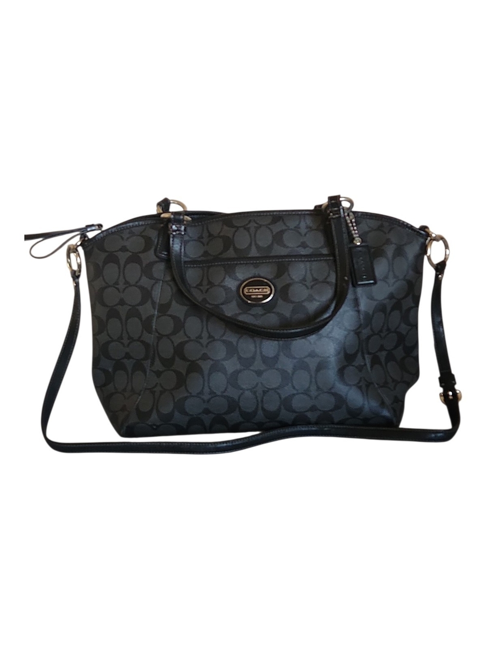 Authentic Coach Black Signature Dome Satchel Canvas Purse with Crossbody Strap